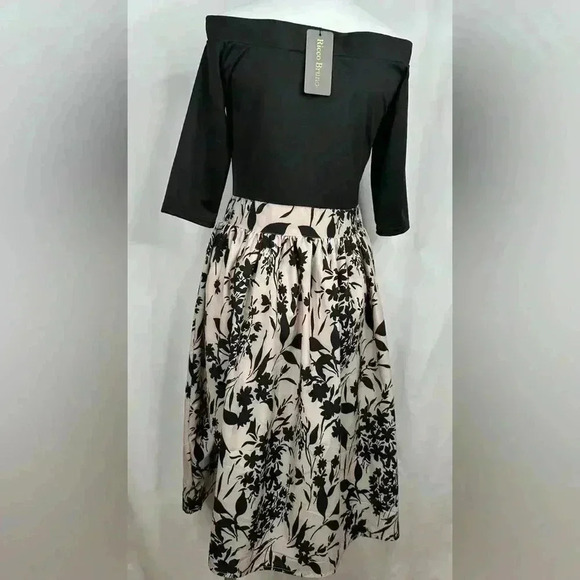 NWT RICCO BRUNO Women’s Midi Dress Black Beige Off Shoulders Size L - Picture 5 of 11